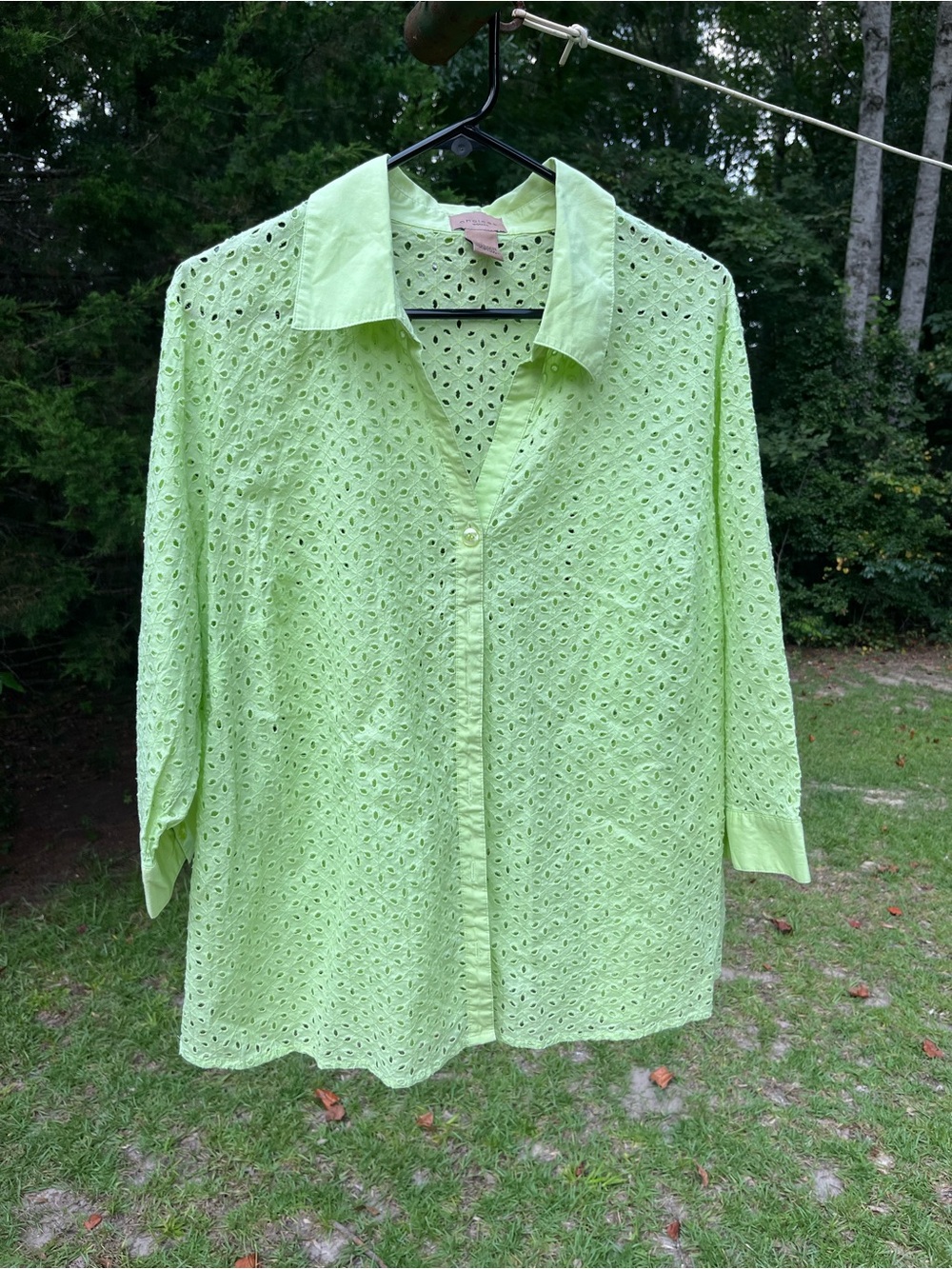 Choices Light Green Eyelet Button-Down Shirt